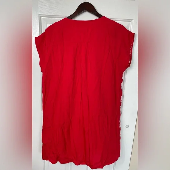 NWOT Savanna Jane Large L Red Embroidered Dress S/S Midi Boho Women’s - Picture 7 of 10